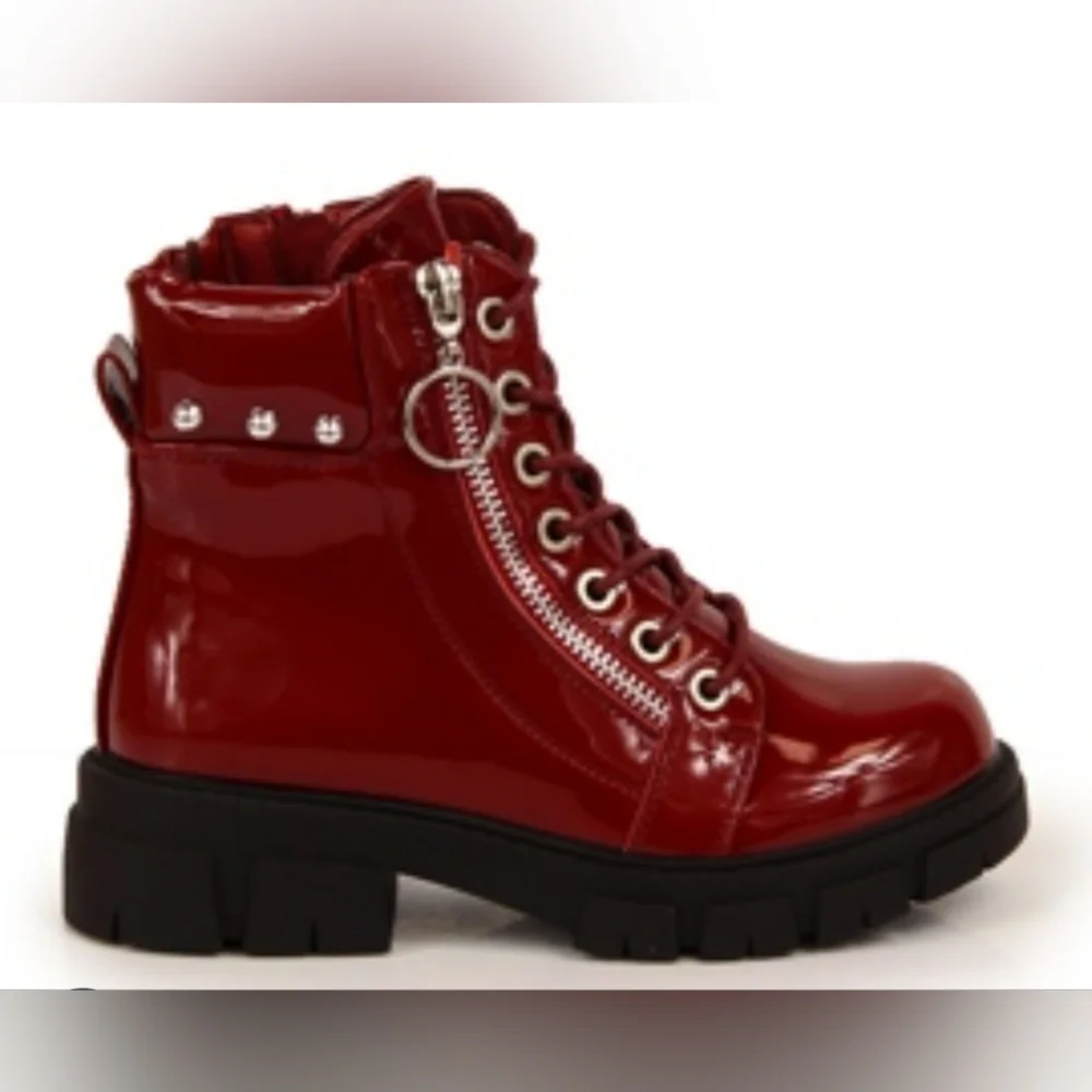 Red Patent Combat Boots